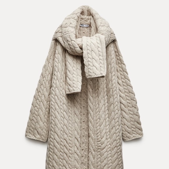 Zara 100% WOOL CABLE KNIT COAT - Picture 1 of 11